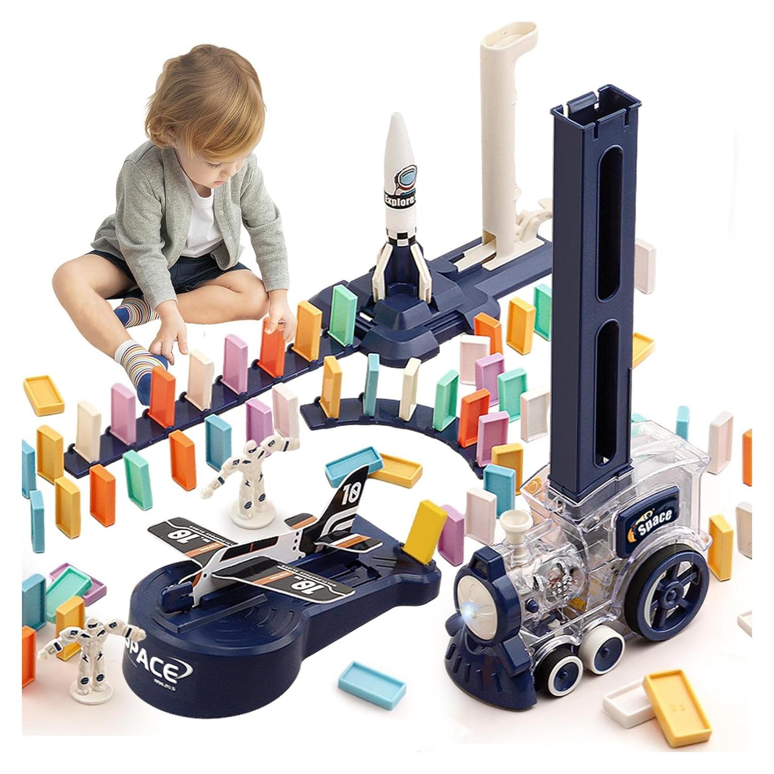 Juguete de tren de dominó B-Qtech 200 piezas para niños 3-8 años