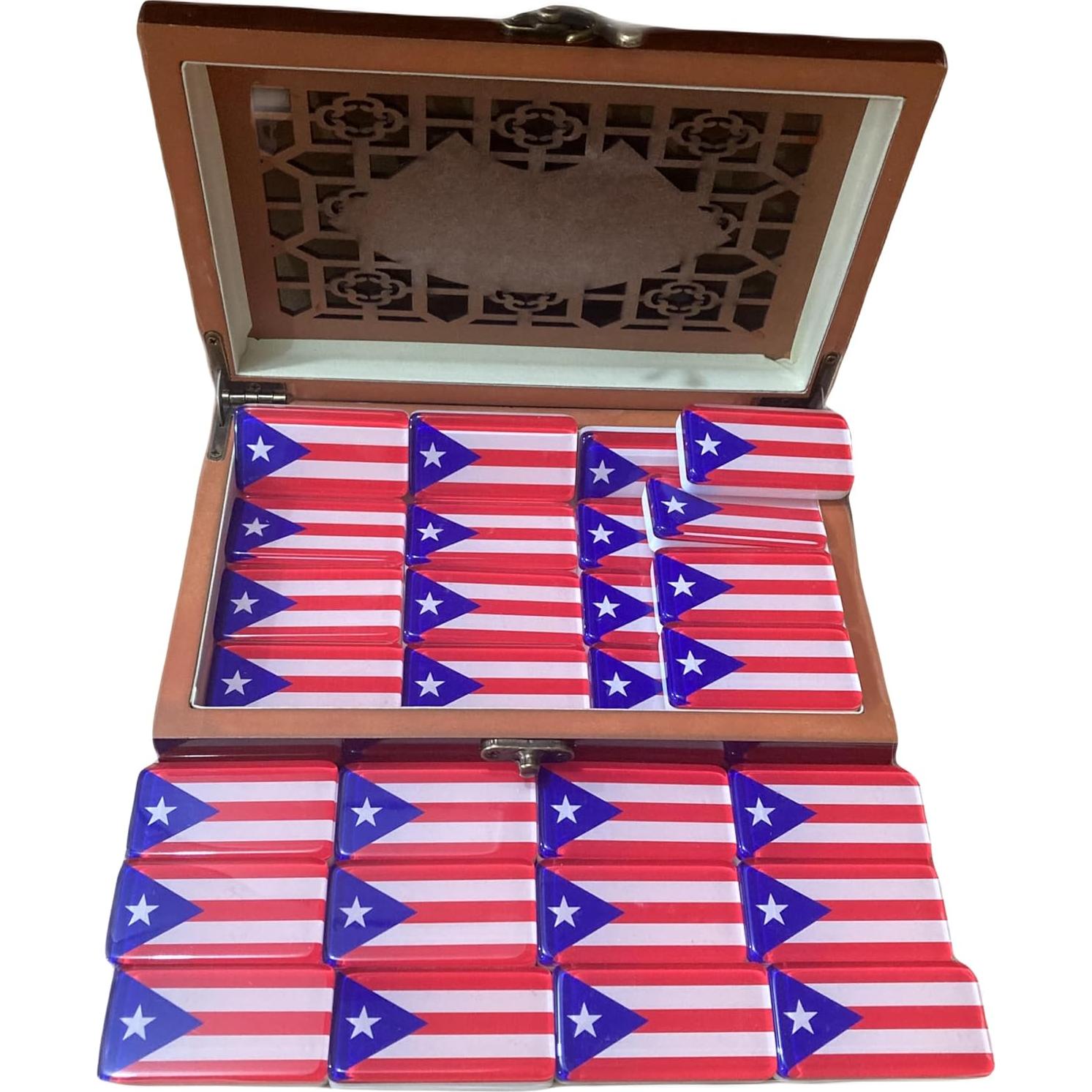 Juego de Dominó Doble Seis PRK 14 - Fichas Bandera Puerto Rico