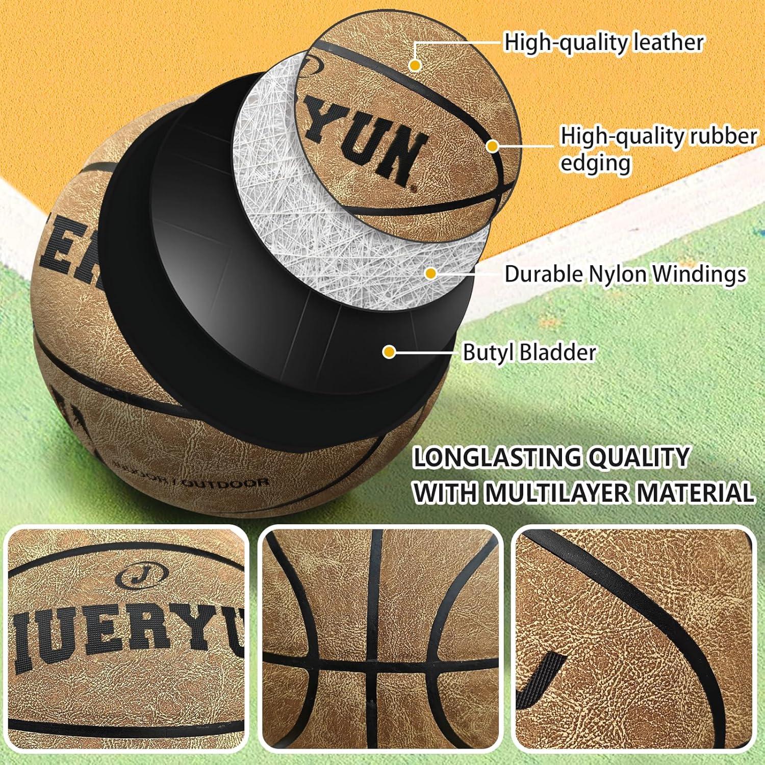 Balón de Baloncesto JIUERYUN Cuero Tamaño 7 Marrón 74.93 cm