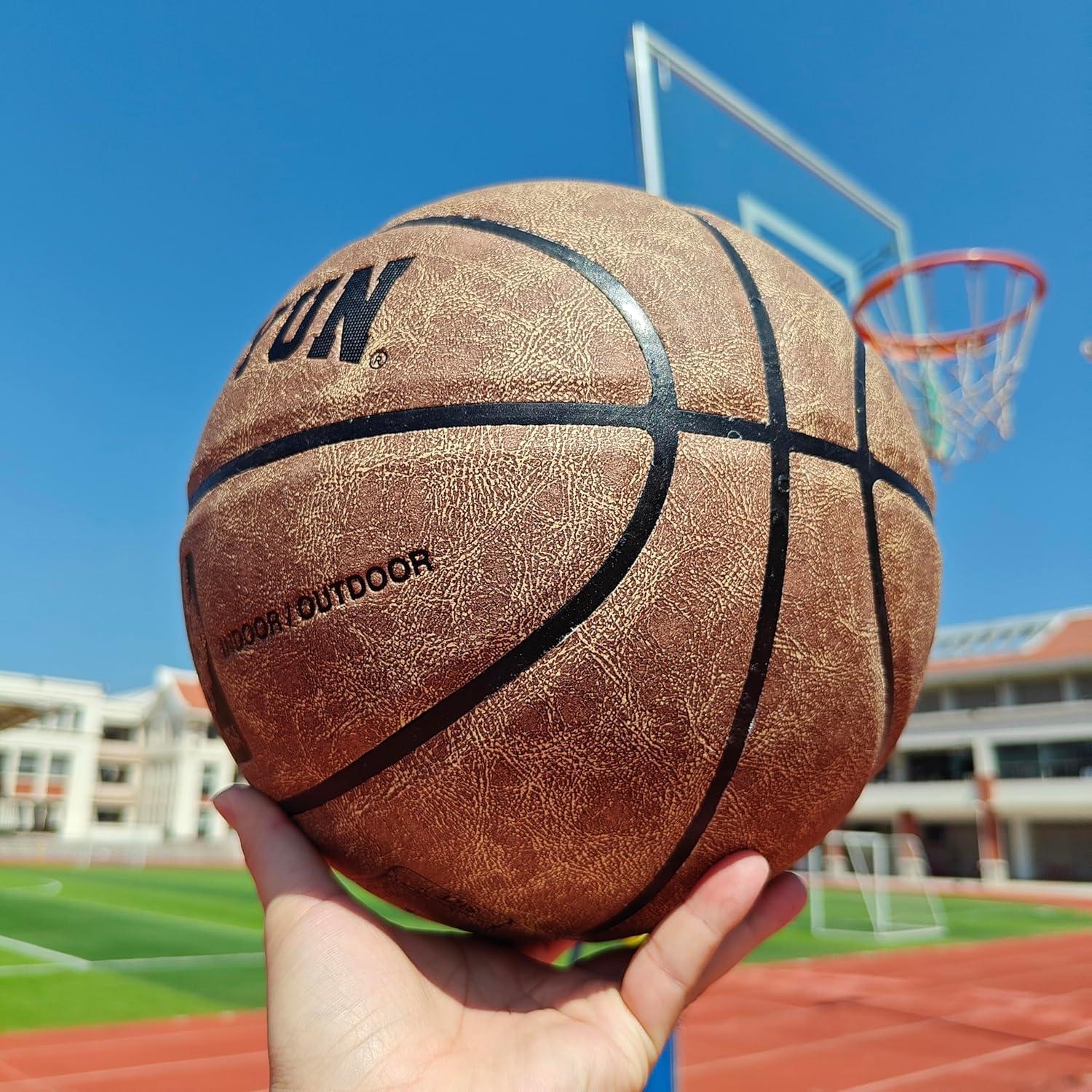 Balón de Baloncesto JIUERYUN Cuero Tamaño 7 Marrón 74.93 cm