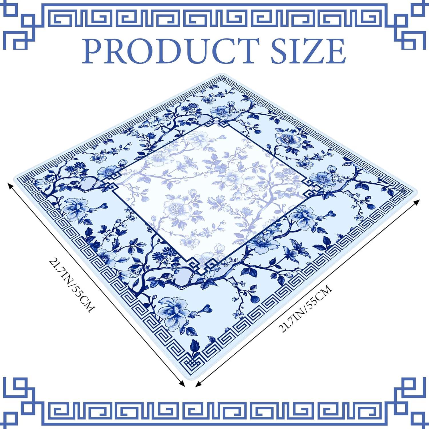 Mat de Mahjong Chinoiserie Azul y Blanco 55x55 cm con Bolsa