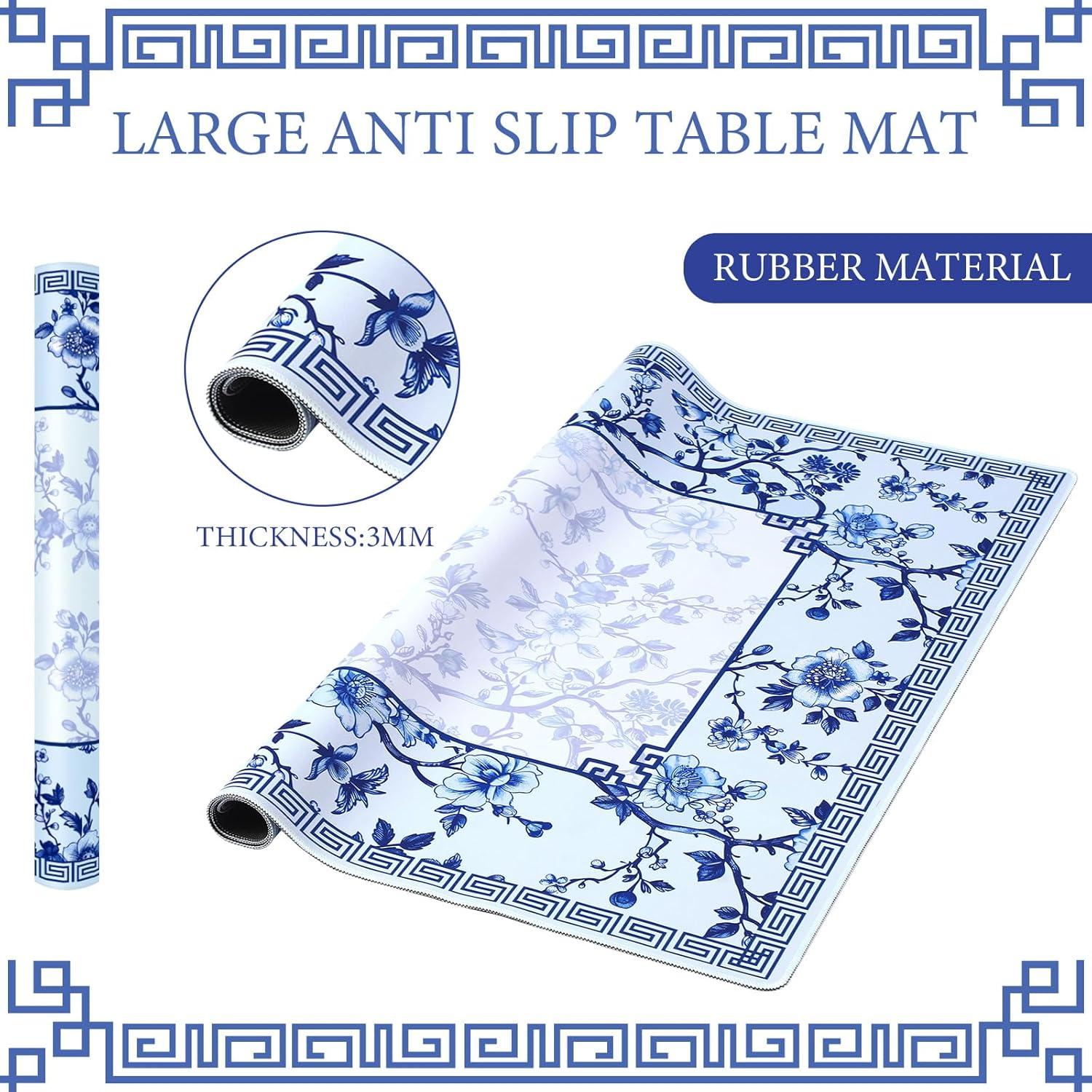 Mat de Mahjong Chinoiserie Azul y Blanco 55x55 cm con Bolsa