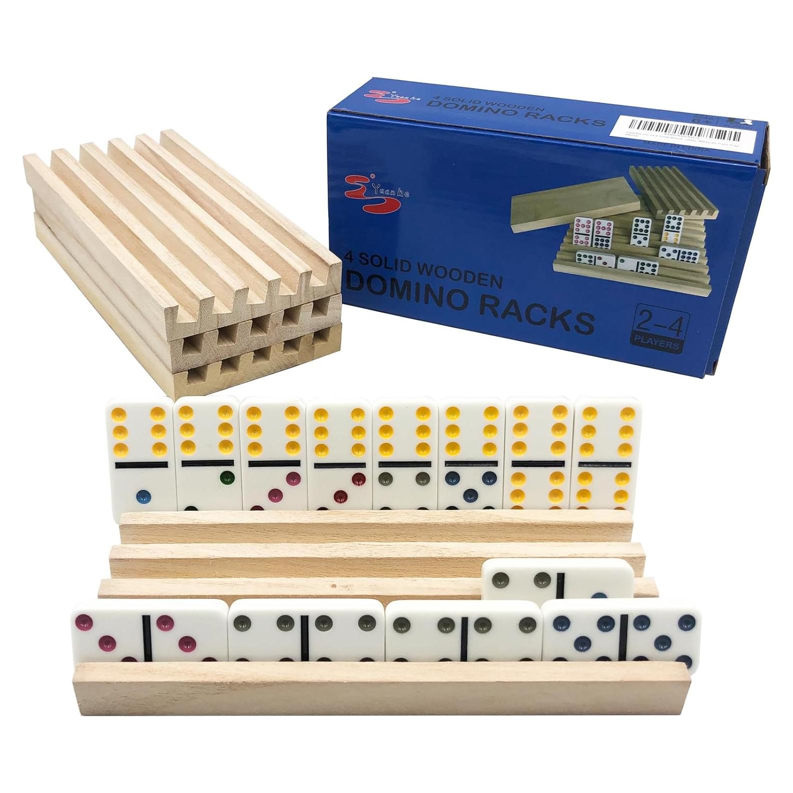 Soporte para dominó de madera Yuanhe - Juego de 4 bandejas
