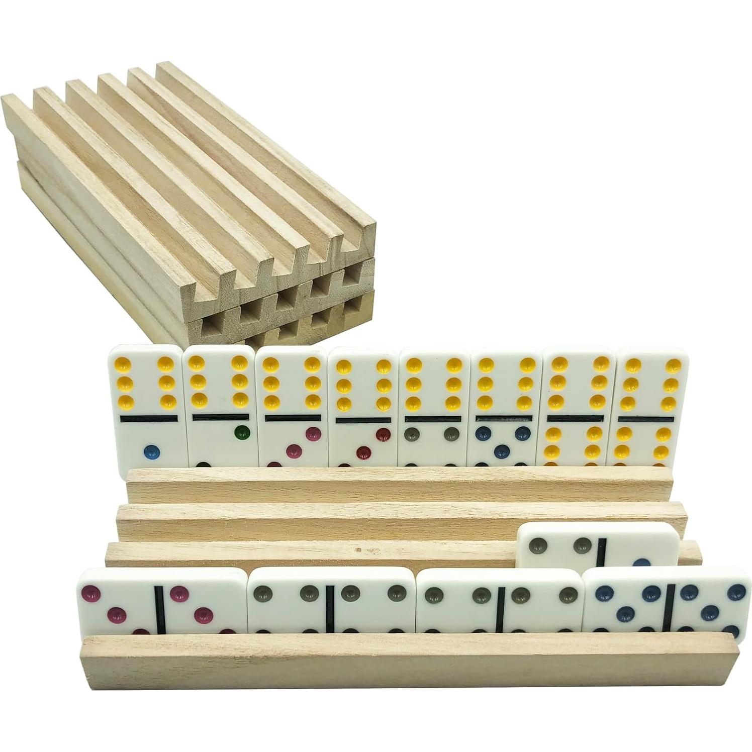Soporte para dominó de madera Yuanhe - Juego de 4 bandejas
