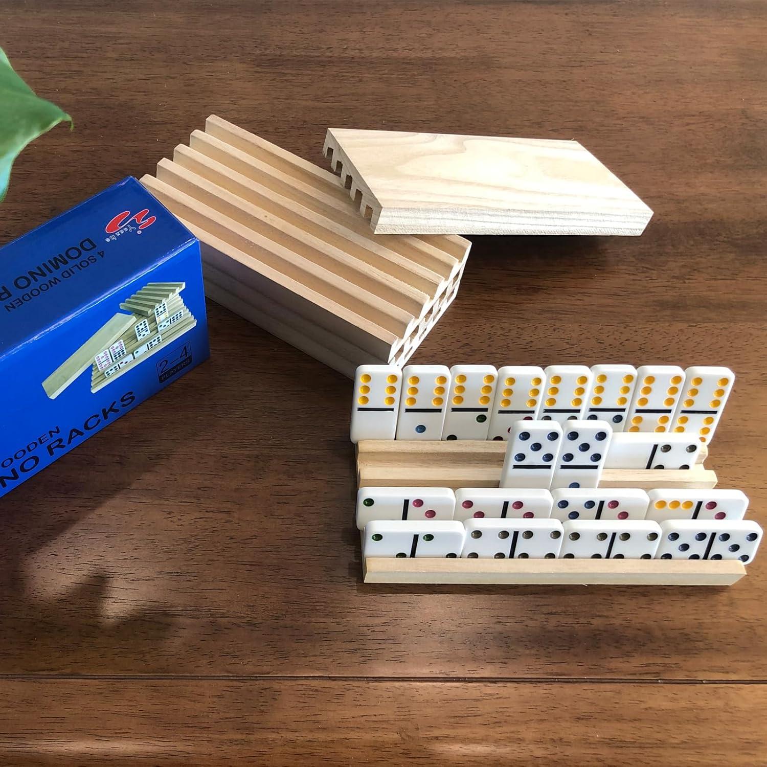 Soporte para dominó de madera Yuanhe - Juego de 4 bandejas