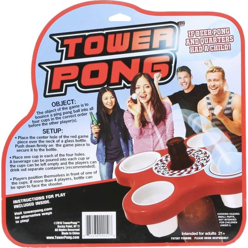 Juego Portátil Tower Pong Original - 4 Jugadores, Incluye Tazas y Pelotas