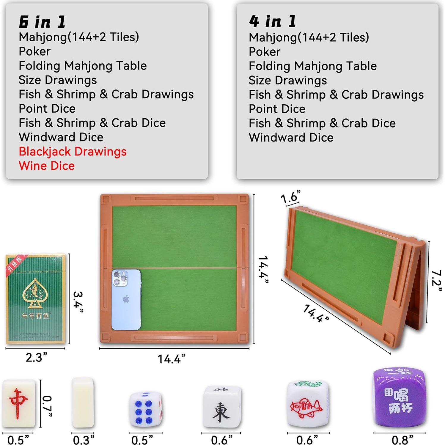 Juego de Mahjong de Viaje Drizzle 4 en 1 - 146 Fichas Portátiles