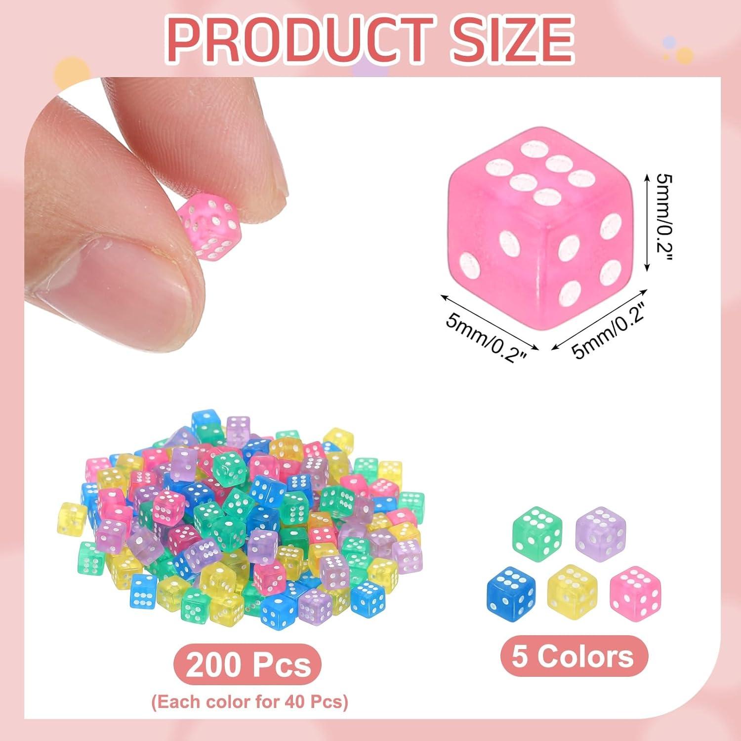 200 Dados Mini Acrílicos uxcell 5mm Transparentes 5 Colores