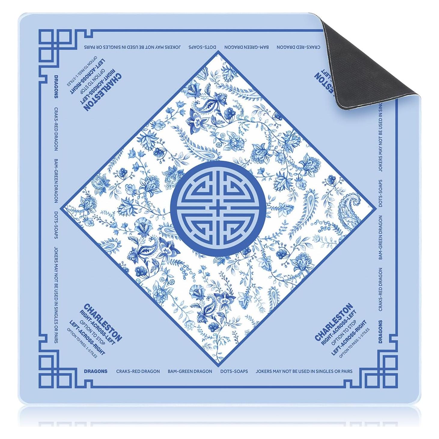 Mini Tapete de Mahjong Antideslizante Azul 55.88x55.88cm Seenelling