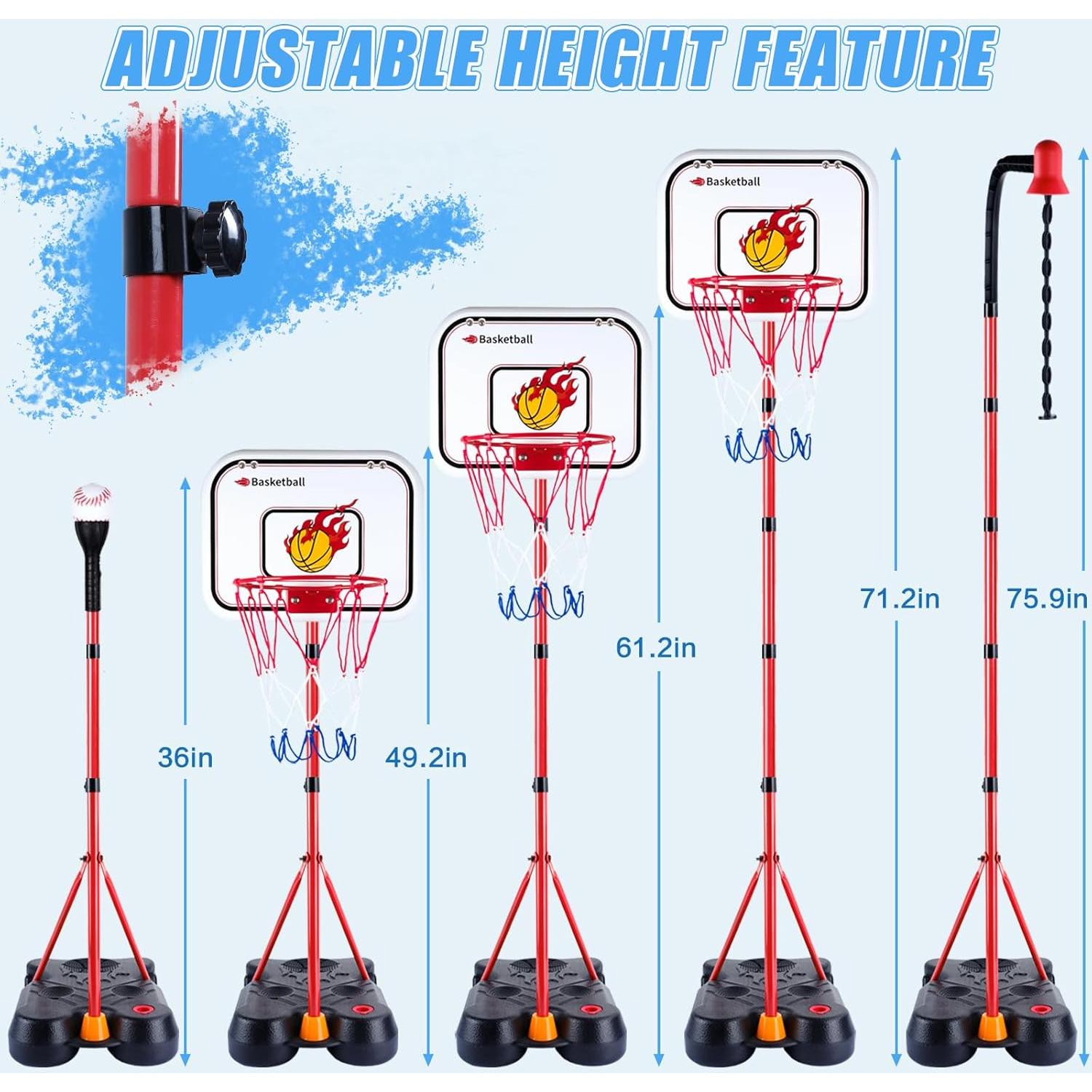 Juego 4 en 1 SIOTMERA Baloncesto y T-Ball Ajustable 3-8 Años