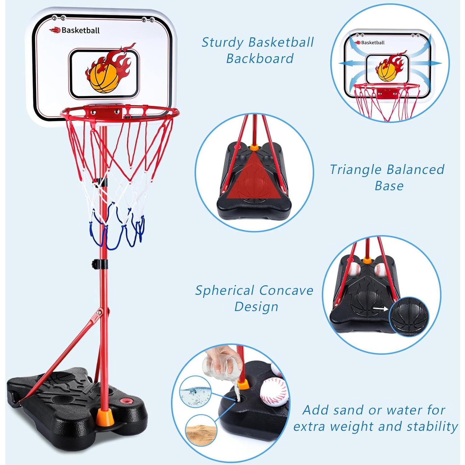 Juego 4 en 1 SIOTMERA Baloncesto y T-Ball Ajustable 3-8 Años