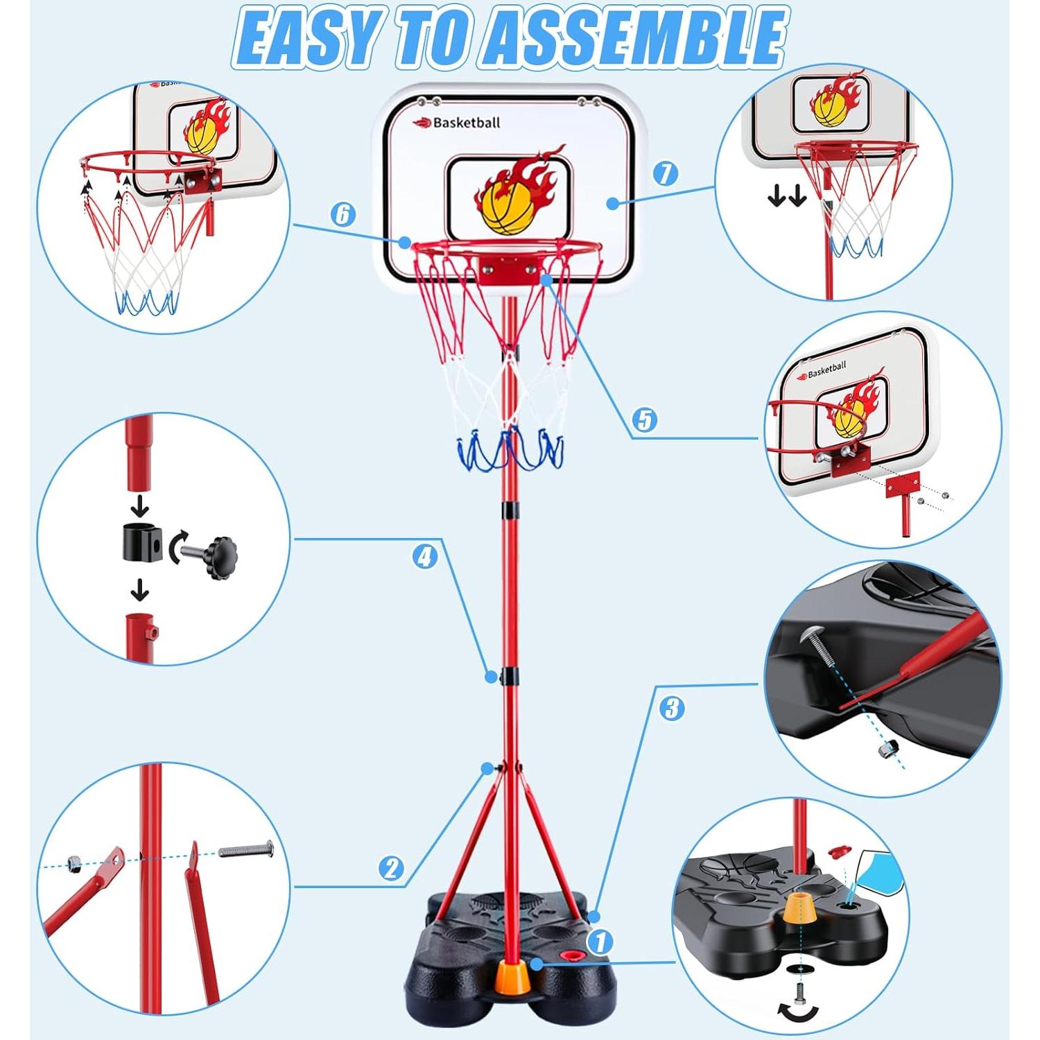 Juego 4 en 1 SIOTMERA Baloncesto y T-Ball Ajustable 3-8 Años