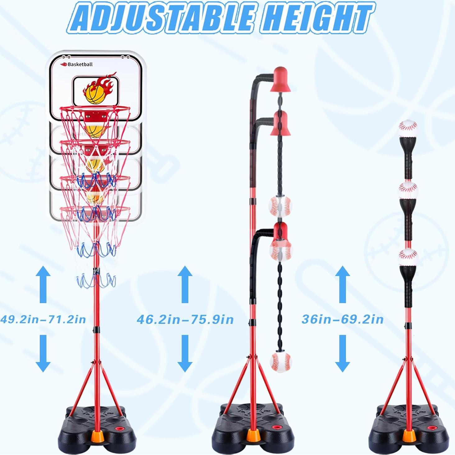 Juego 4 en 1 SIOTMERA Baloncesto y T-Ball Ajustable 3-8 Años