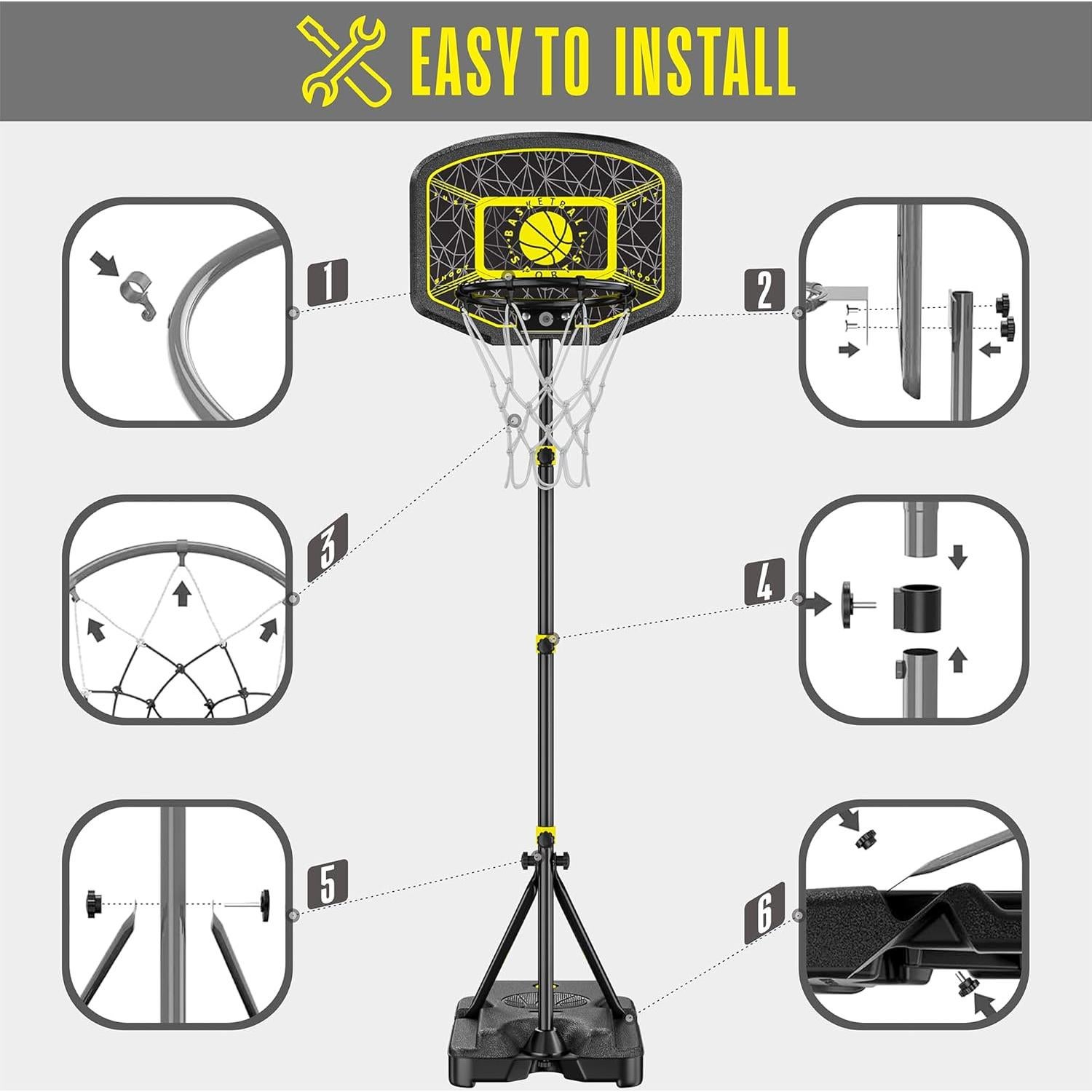 Aro de Baloncesto GILIKOKO Ajustable 1.1m-1.9m para Niños