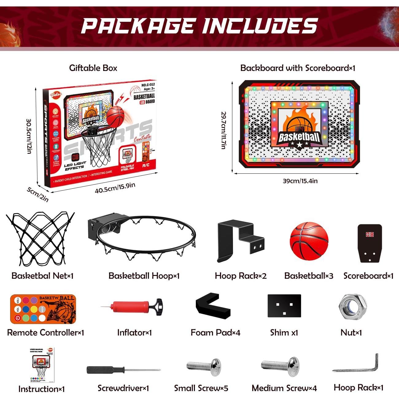 Aro de Baloncesto Interior VATOS C-012 con Luces LED y Control Remoto