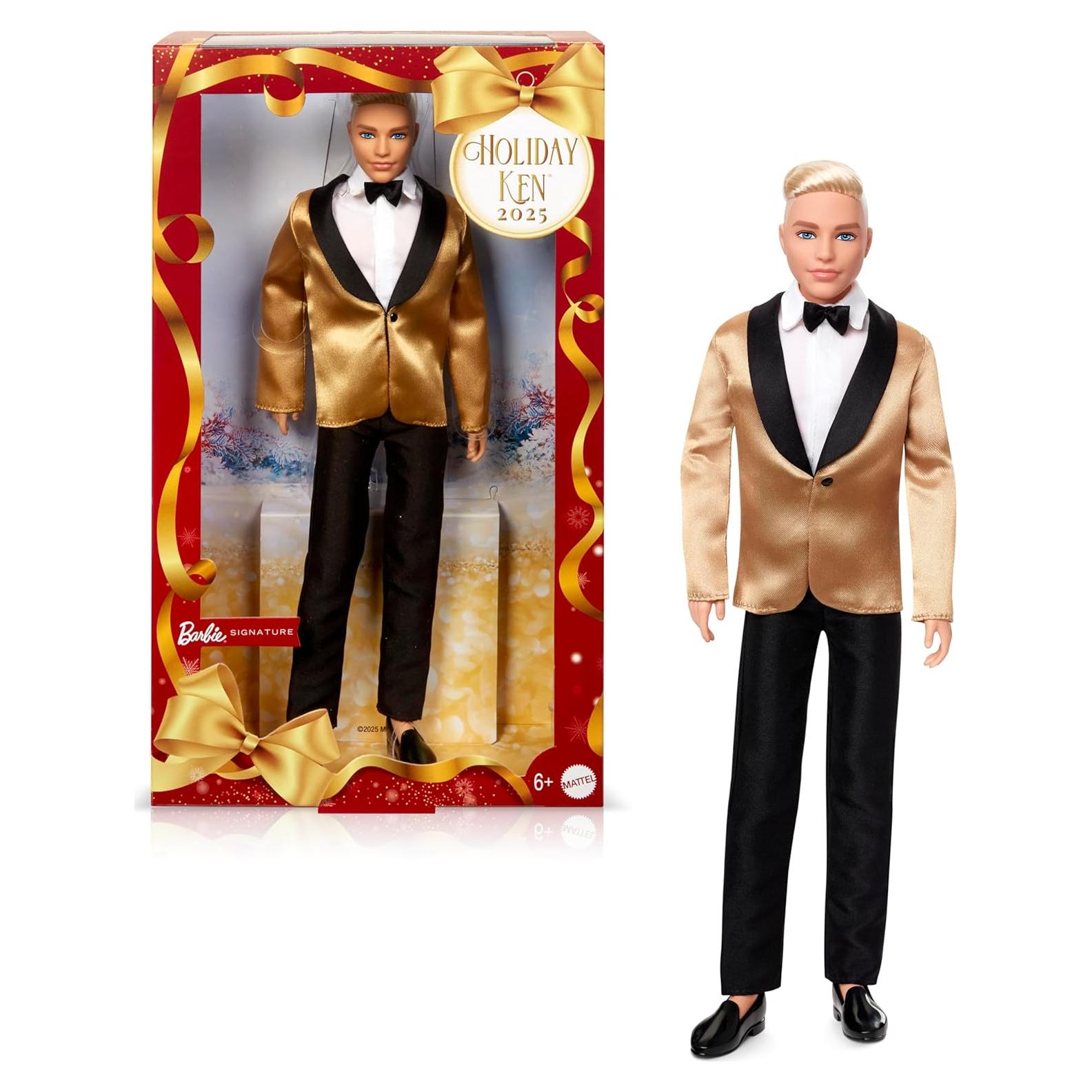 Muñeca Ken 2025 Holiday Barbie Coleccionable con Traje Dorado