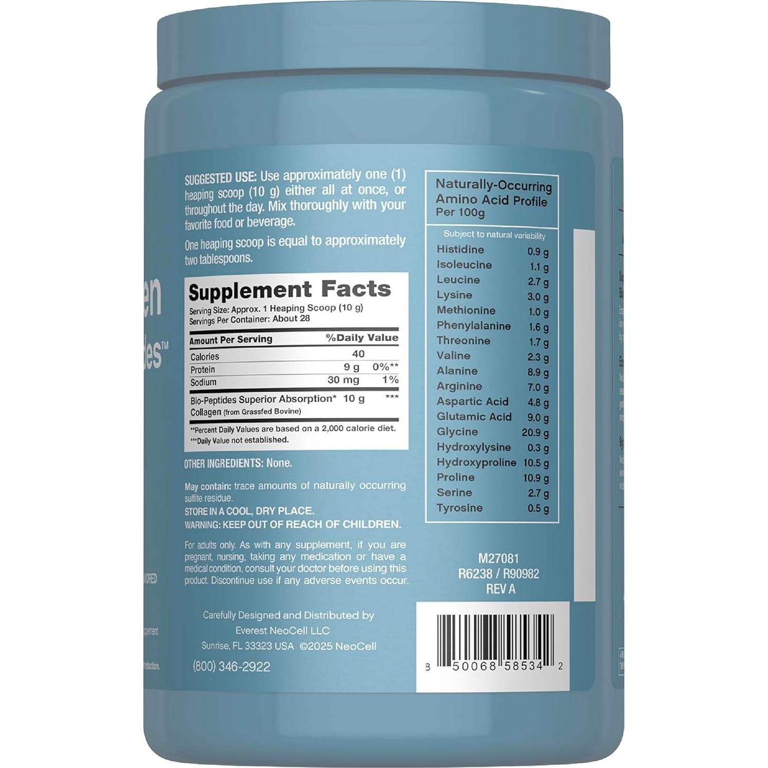 NeoCell Colágeno Bio-Péptidos en Polvo 283.5g - Super Piel y Cabello