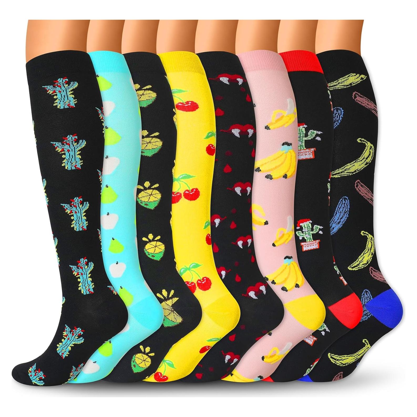 8 Pares de Calcetines de Compresión 20-30 mmHg Unisex hasta la Rodilla