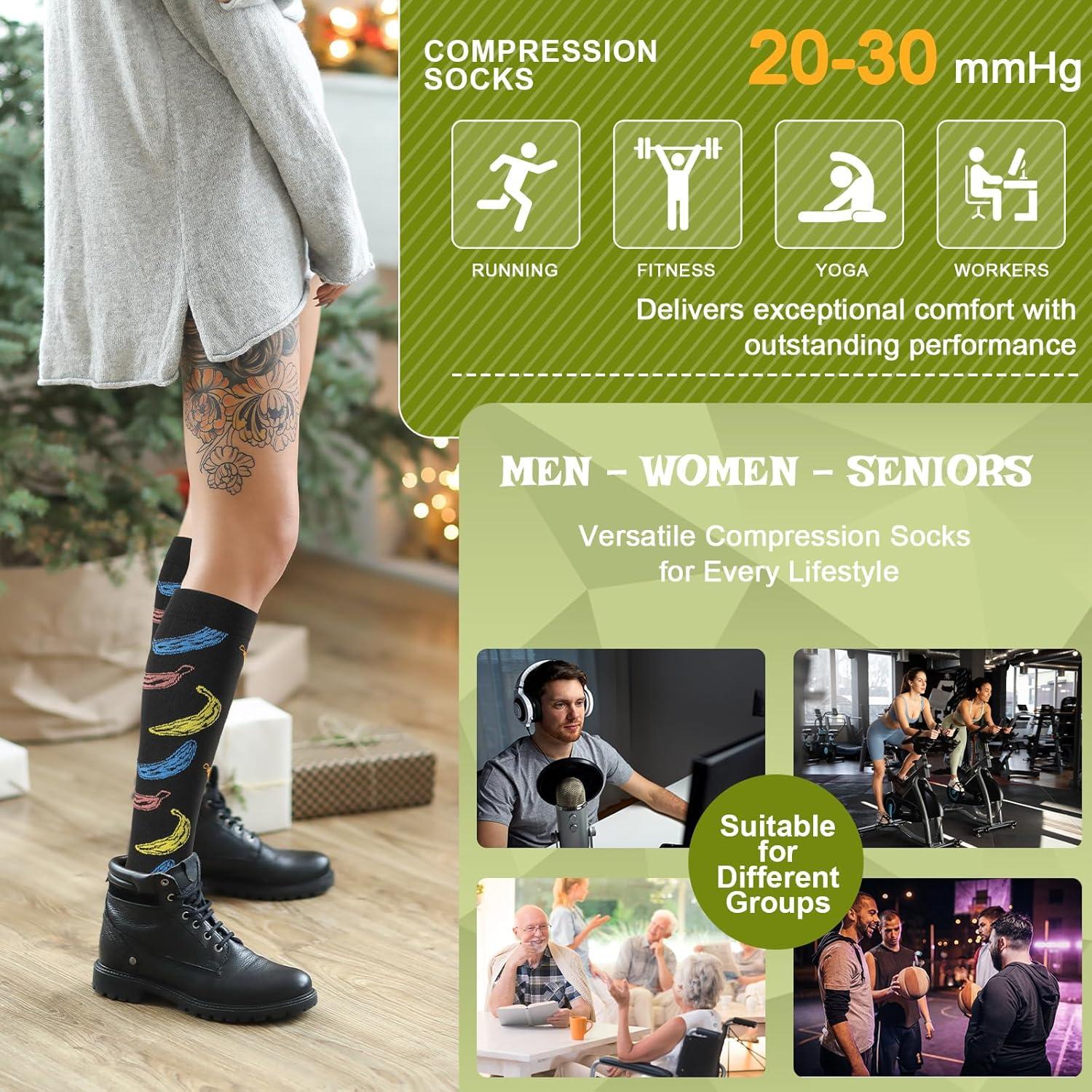 8 Pares de Calcetines de Compresión 20-30 mmHg Unisex hasta la Rodilla