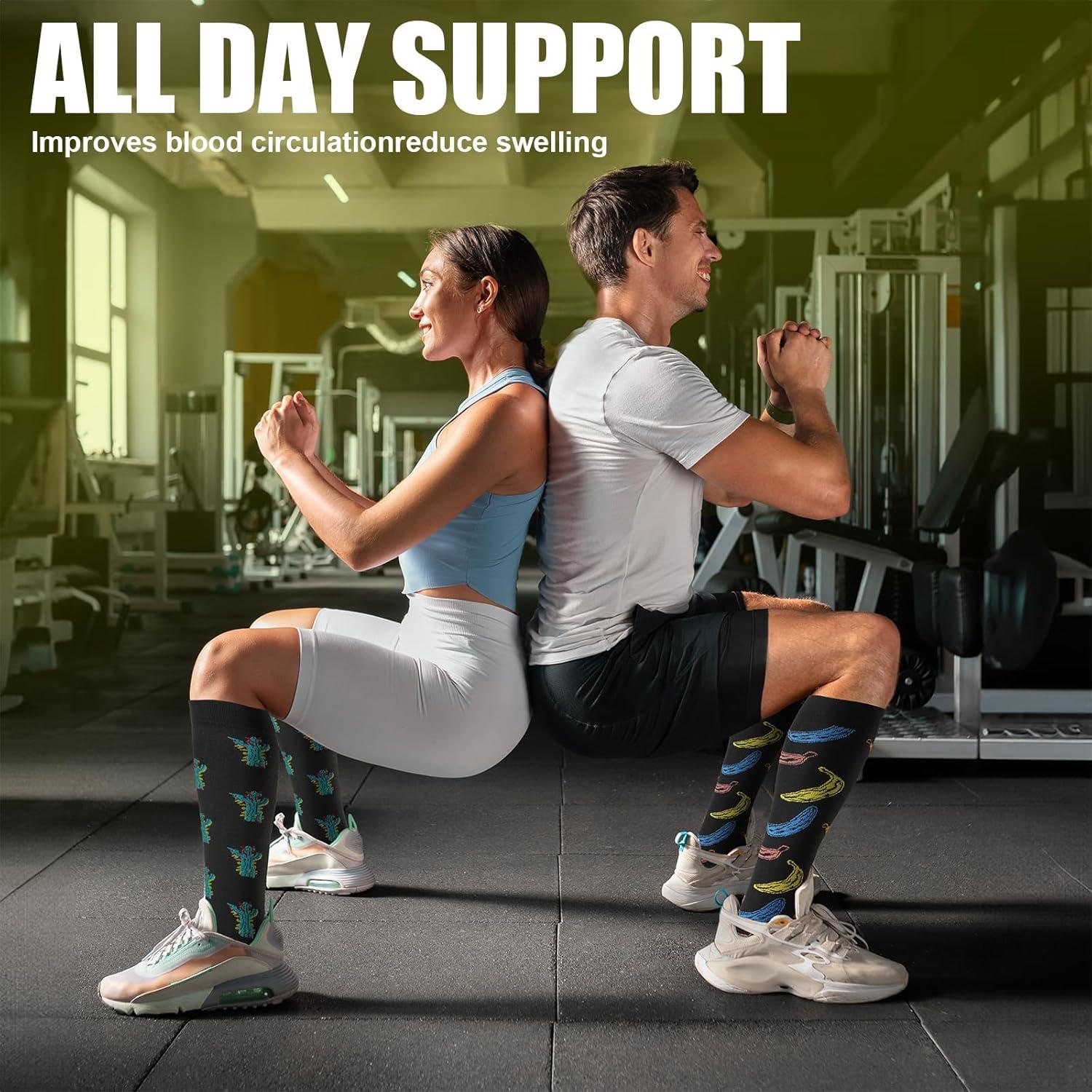 8 Pares de Calcetines de Compresión 20-30 mmHg Unisex hasta la Rodilla