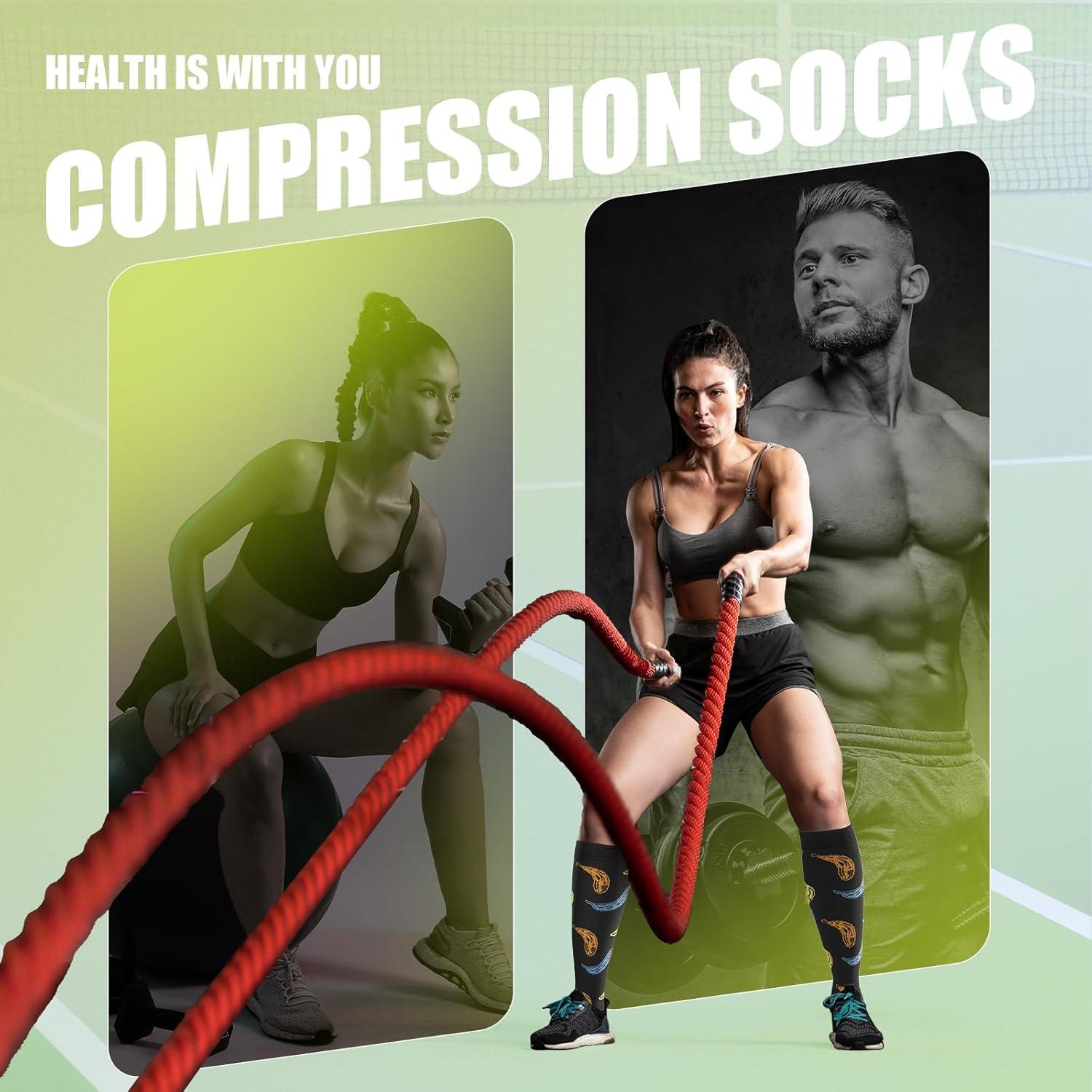 8 Pares de Calcetines de Compresión 20-30 mmHg Unisex hasta la Rodilla