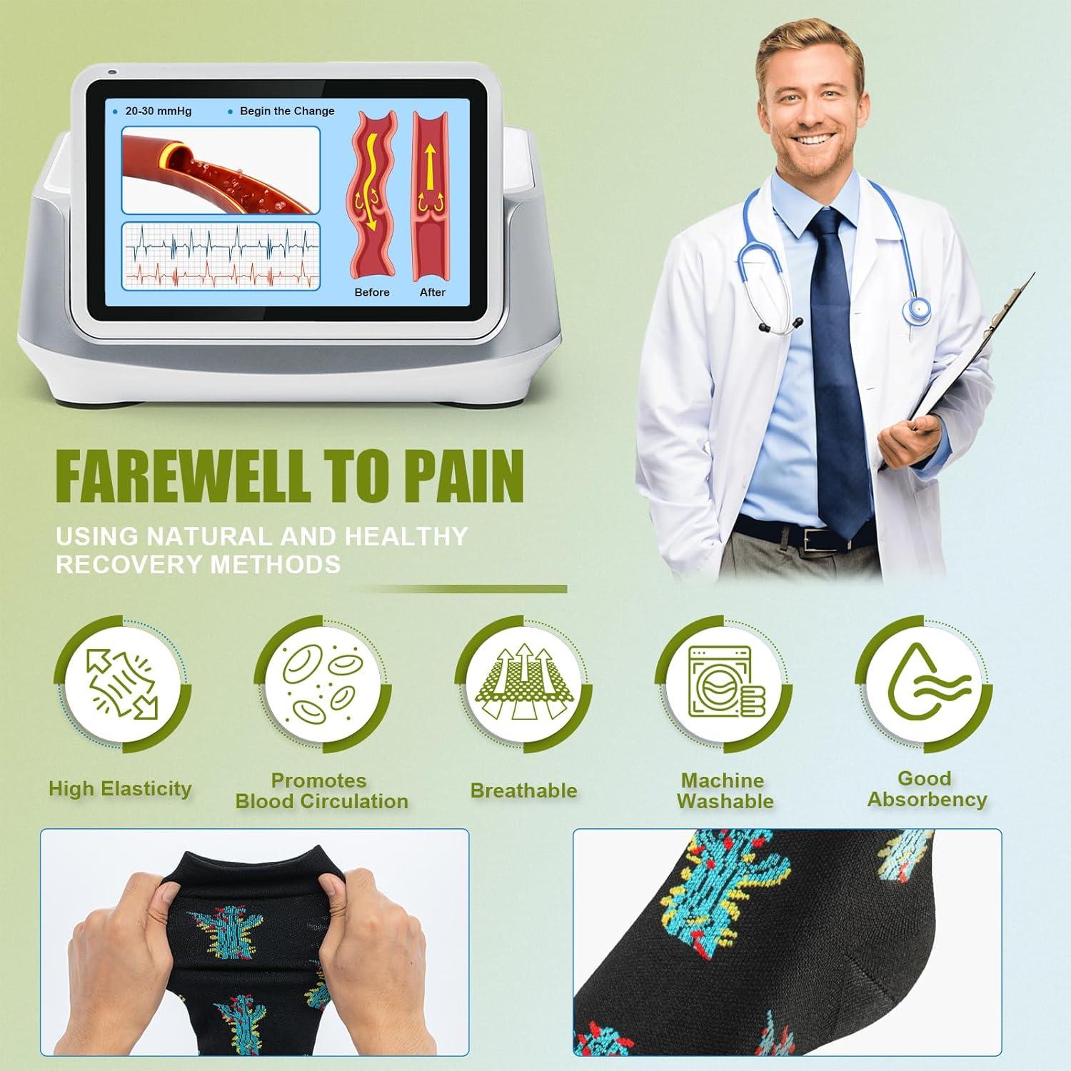 8 Pares de Calcetines de Compresión 20-30 mmHg Unisex hasta la Rodilla