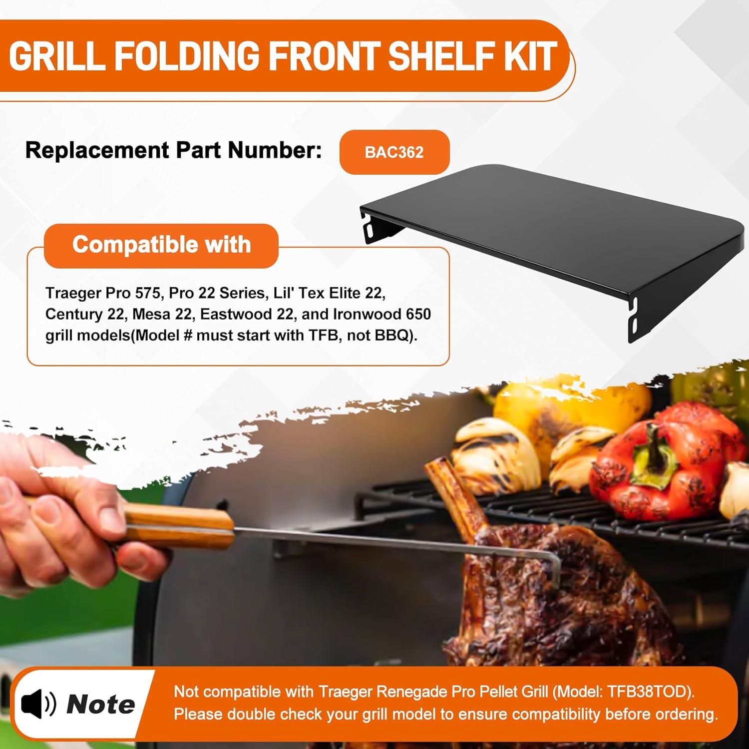 Estante Frontal Plegable Traeger BAC362 63.5x30.5cm Accesorio Parrilla