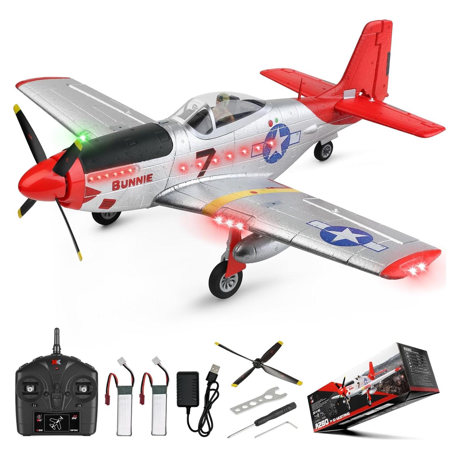 Avión RC WLtoys A280 P51 Mustang 4 Canales con Luces