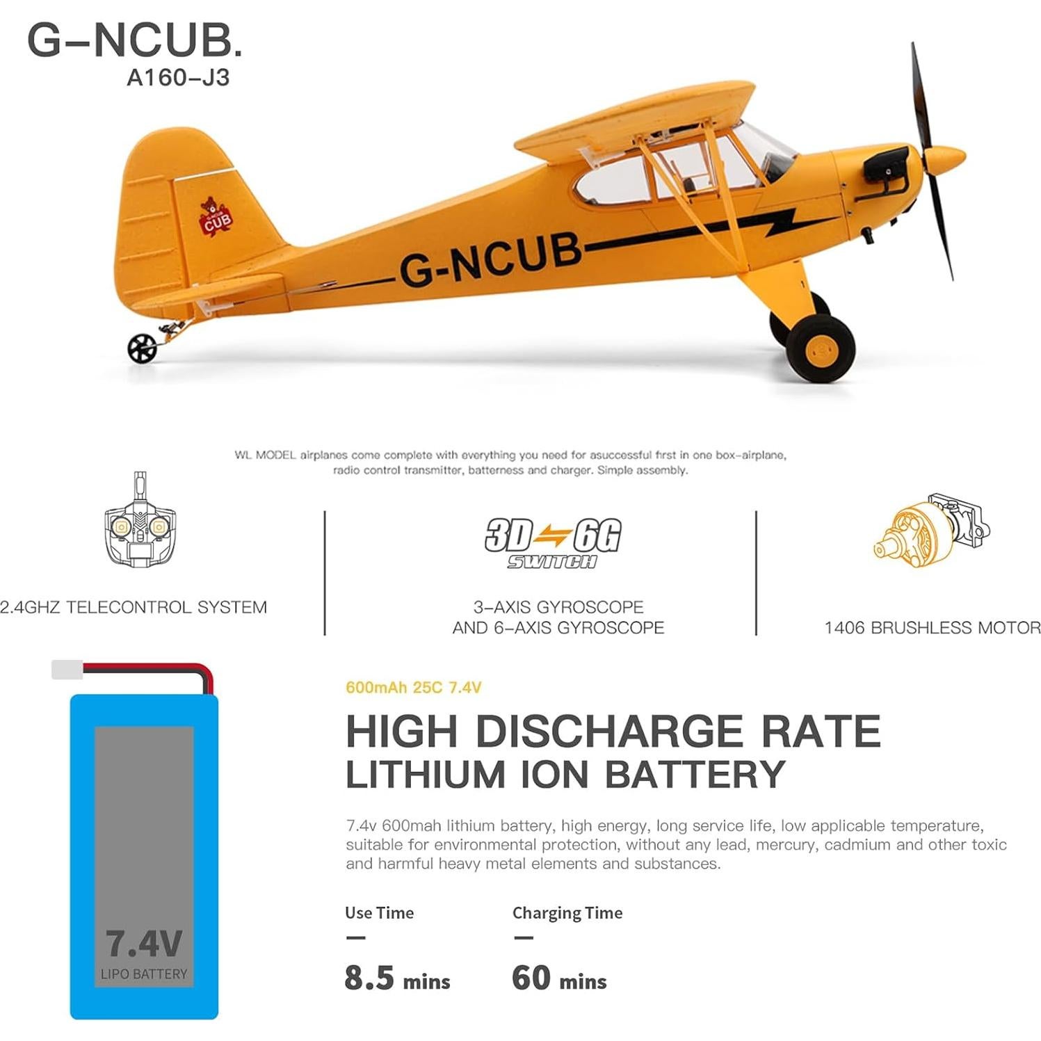 Avión de Control Remoto XK A160 RTF 1.11 kg 6 Ejes Acrobático