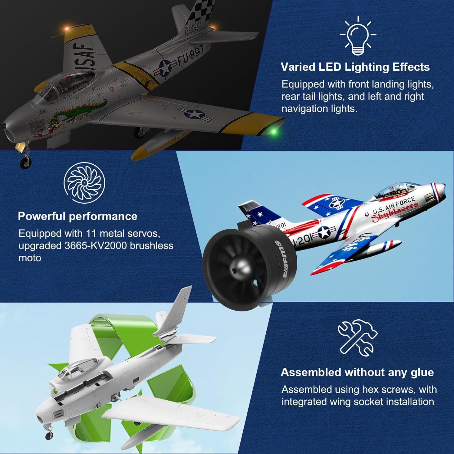 Avión RC FMS F-86 Skyblazer 80mm Azul PNP para Adultos