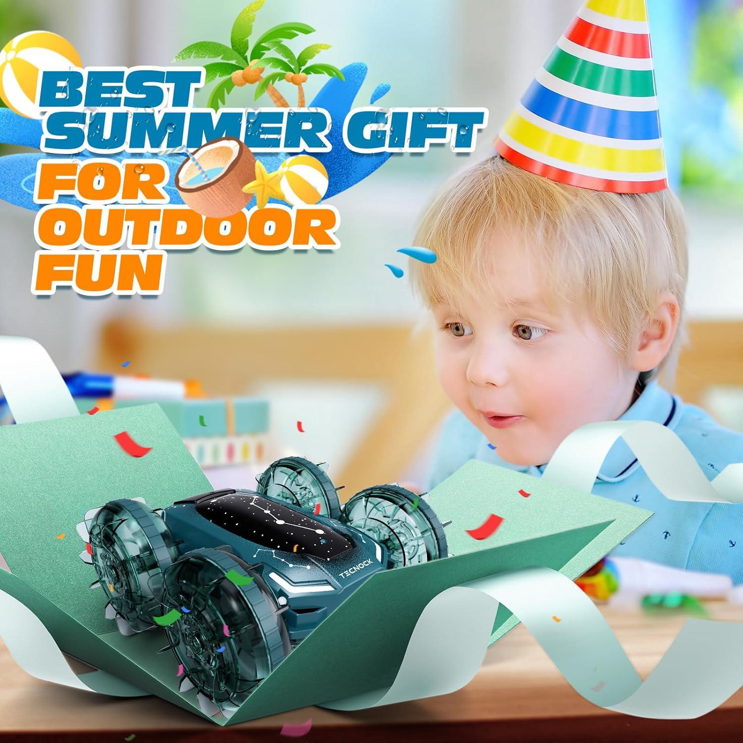 Coche Barco RC Anfibio Tecnock S8912A Verde 60 Min Carga Magnética