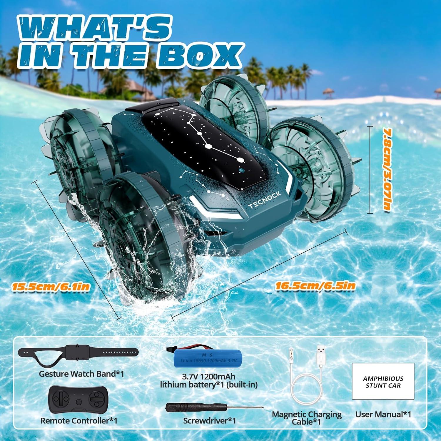 Coche Barco RC Anfibio Tecnock S8912A Verde 60 Min Carga Magnética