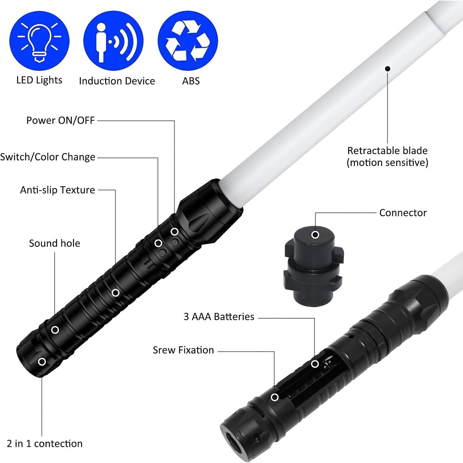 Sable de Luz Retráctil Solizan 80 cm 7 Colores LED Sonido
