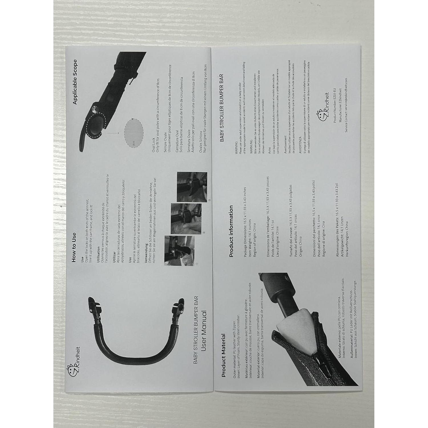 Barra de Parachoques para Cochecito BBZ Yoyo/Yoya - Cuero PU Negro