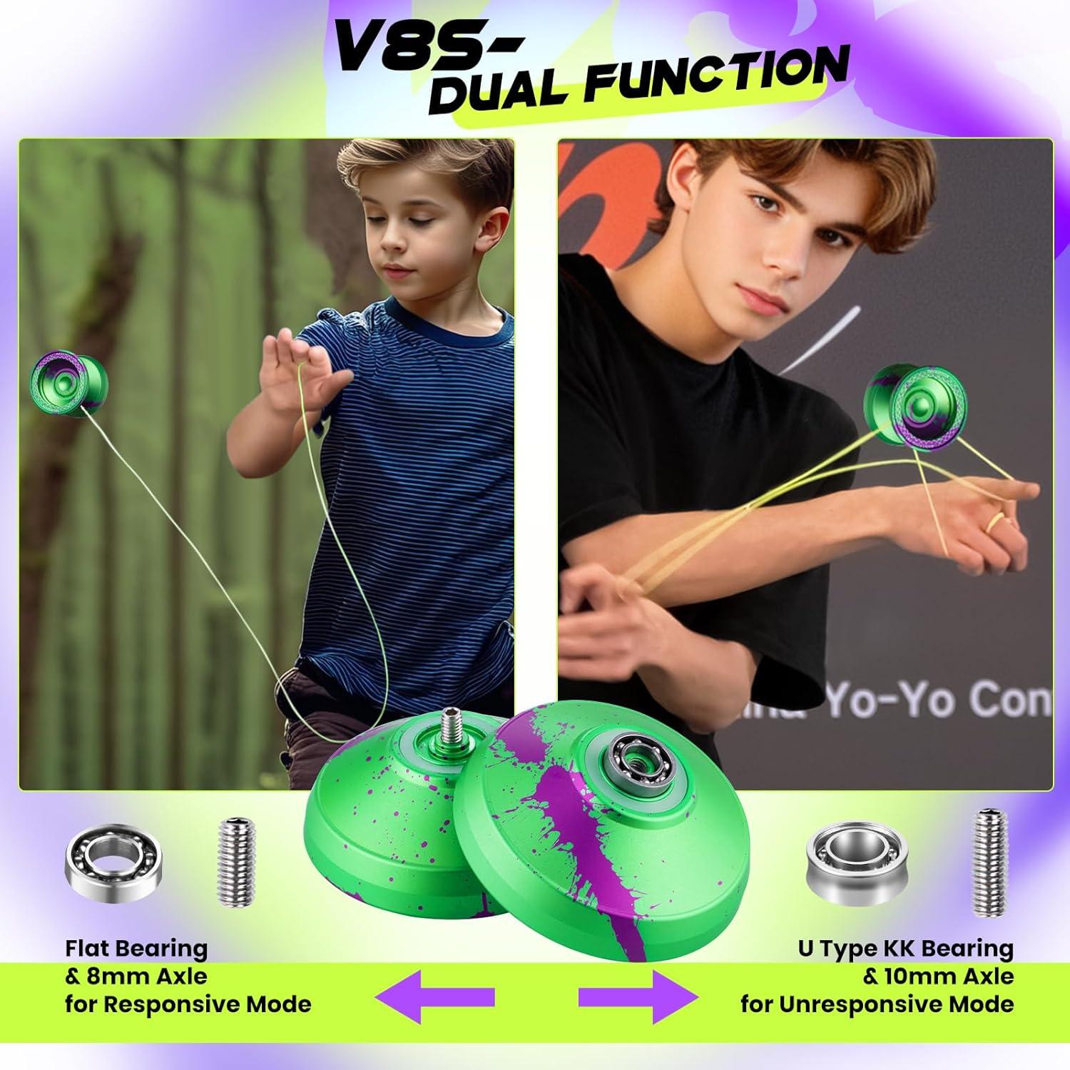 Yoyo V8s Profesional Shungru Verde Púrpura para Niños y Adultos