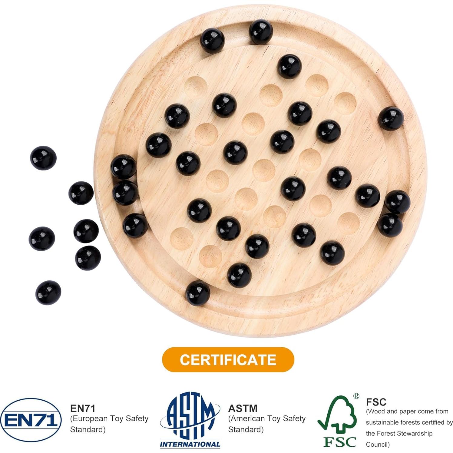 Juego de Mesa Solitario de Madera Offelec con 33 Canicas