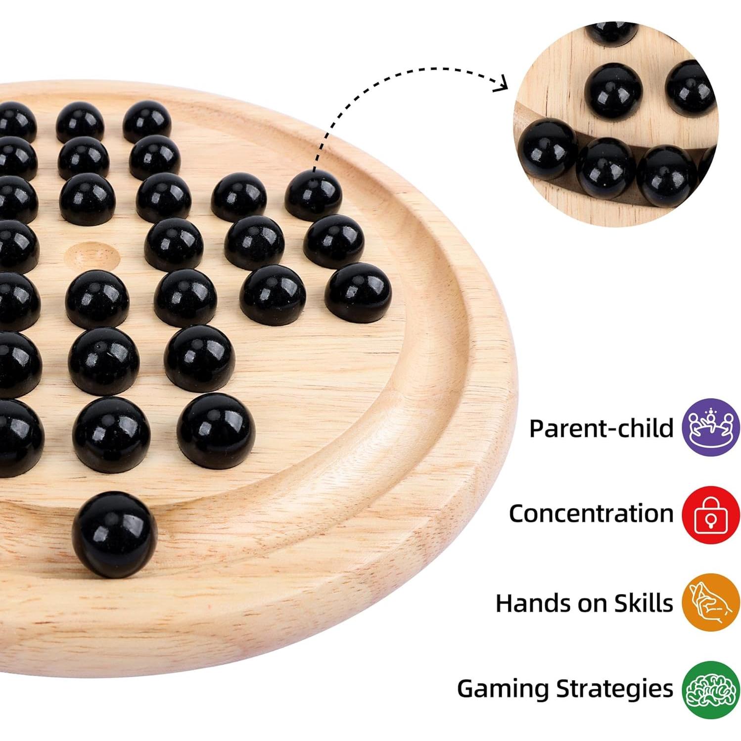 Juego de Mesa Solitario de Madera Offelec con 33 Canicas