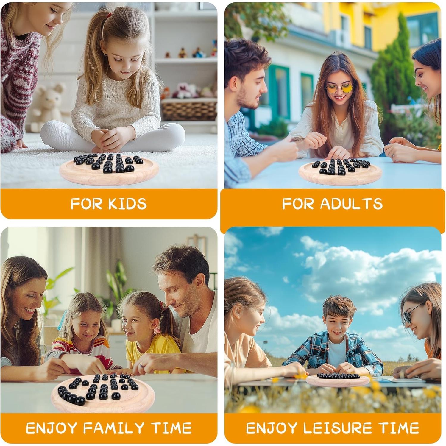 Juego de Mesa Solitario de Madera Offelec con 33 Canicas