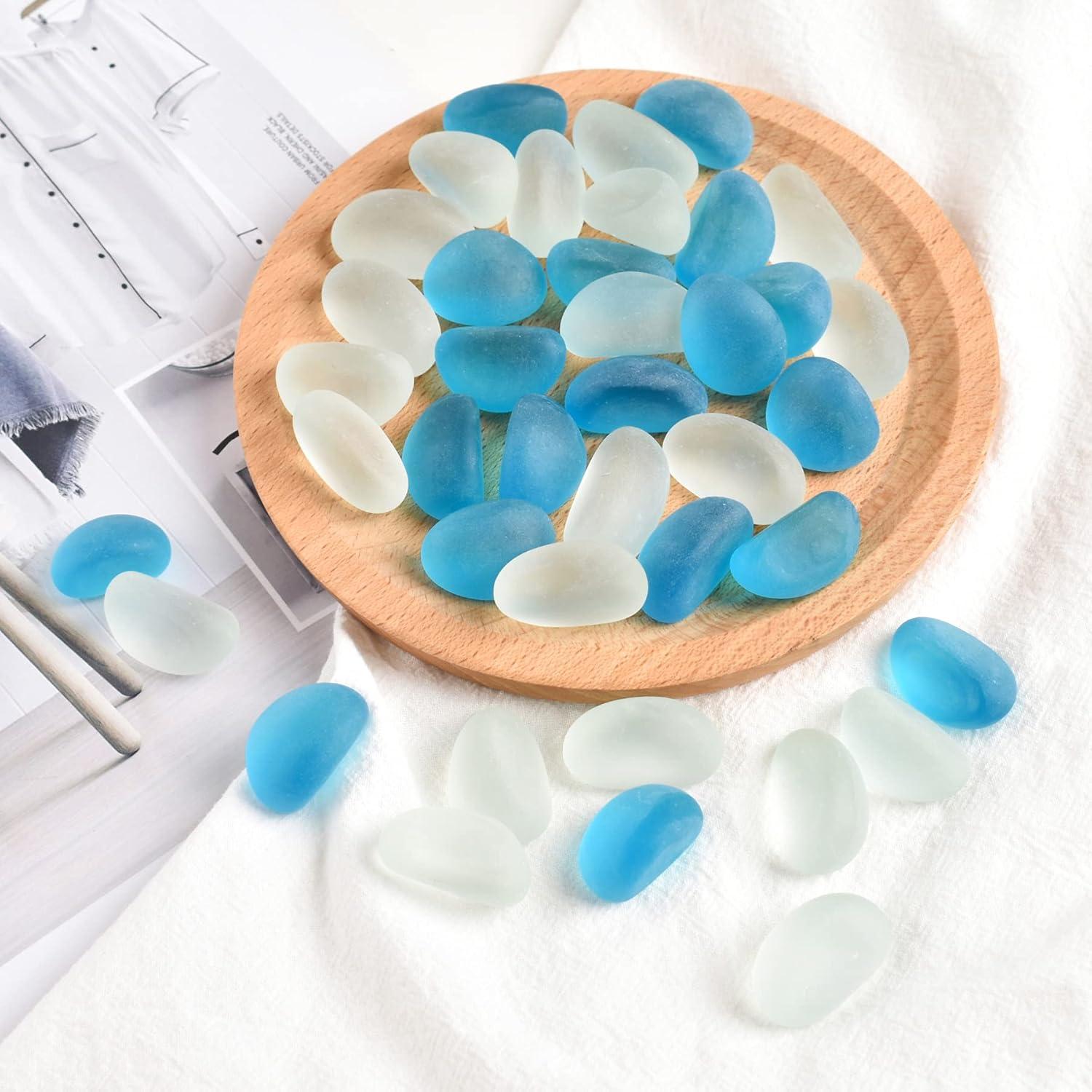 Canicas de Vidrio Esmerilado LUEYAO 60 Piezas Azul y Blanco