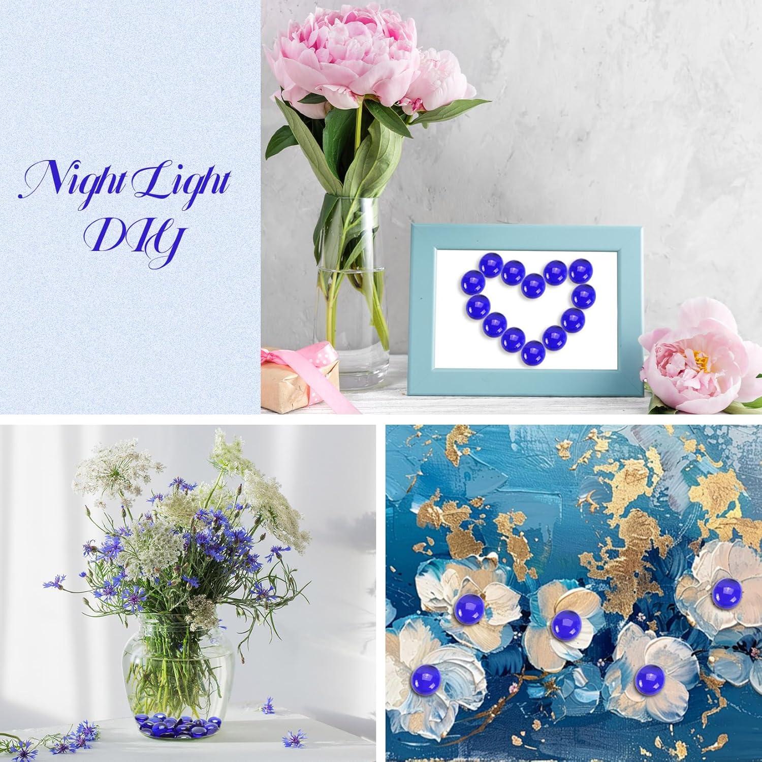 5LB Cobalt Blue Flat Glass Marbles for Vases, Gemstone Beads Vase Filler Decorative Glass Pebbles for Fish Tank, DIY Crafts, Aquarium Decor Rocks