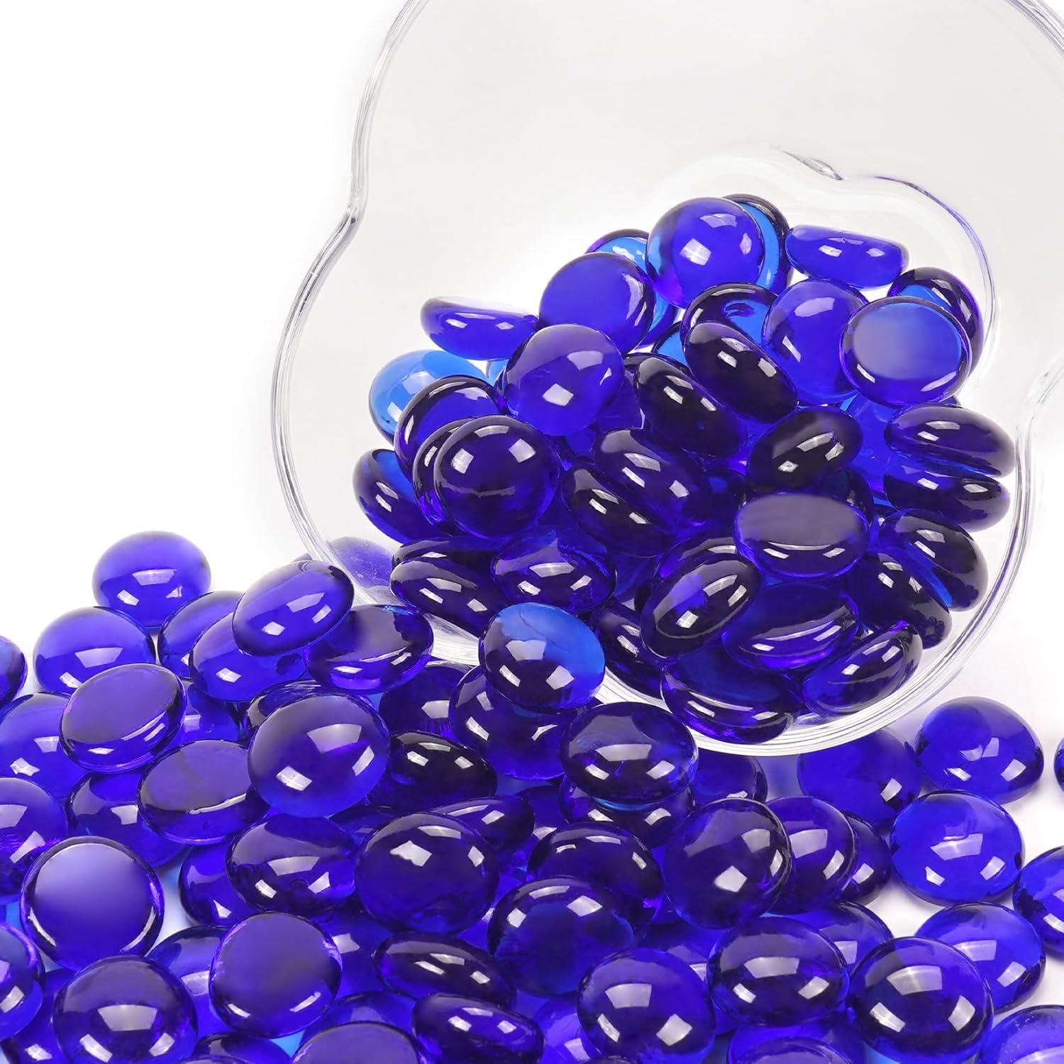 5LB Cobalt Blue Flat Glass Marbles for Vases, Gemstone Beads Vase Filler Decorative Glass Pebbles for Fish Tank, DIY Crafts, Aquarium Decor Rocks
