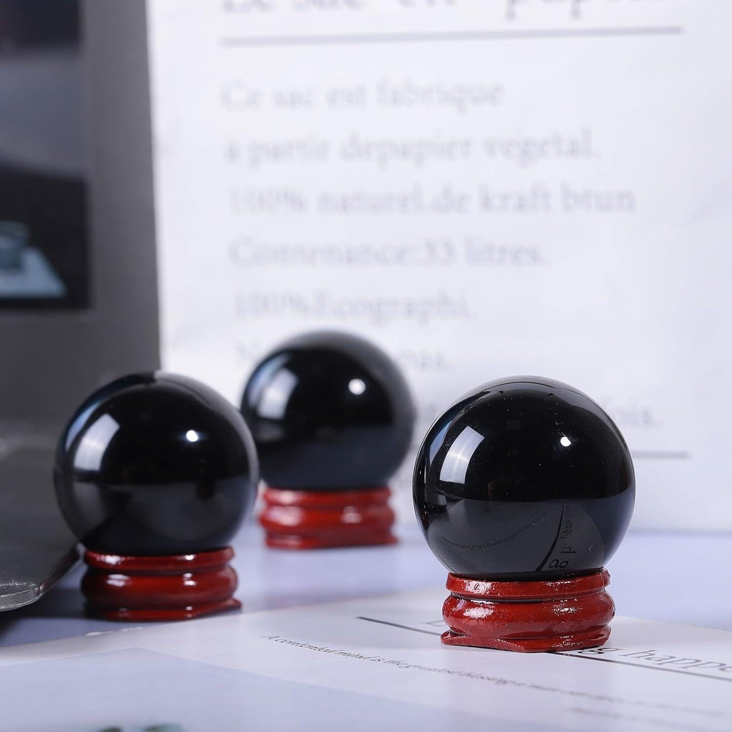 Bola de Obsidiana Negra SUNYIK con Soporte de Madera 35-40mm