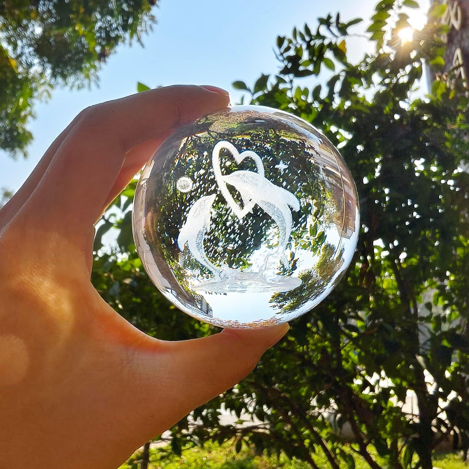 Esfera de Cristal 3D Delfín con Base LED 8cm - Decoración