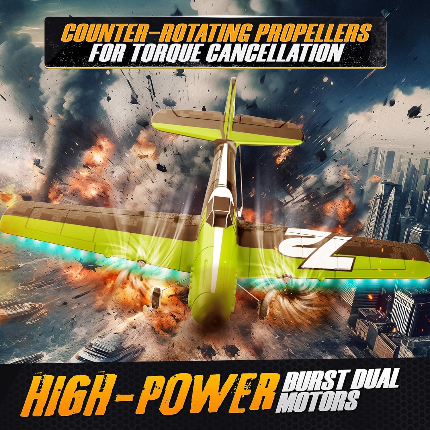 Avión RC Bezgar Z61 Verde con Giroscopio y Luces LED