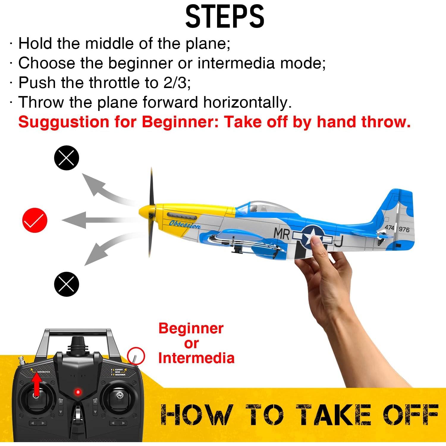 Avión RC P51 Mustang 4 Canales con Estabilización X-Pilot