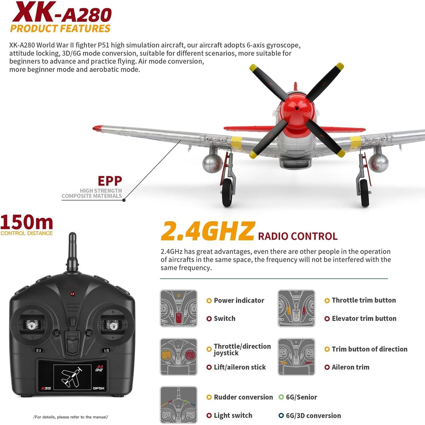 Avión RC P51 Mustang 560mm Ssccgym 3D/6G Acrobático