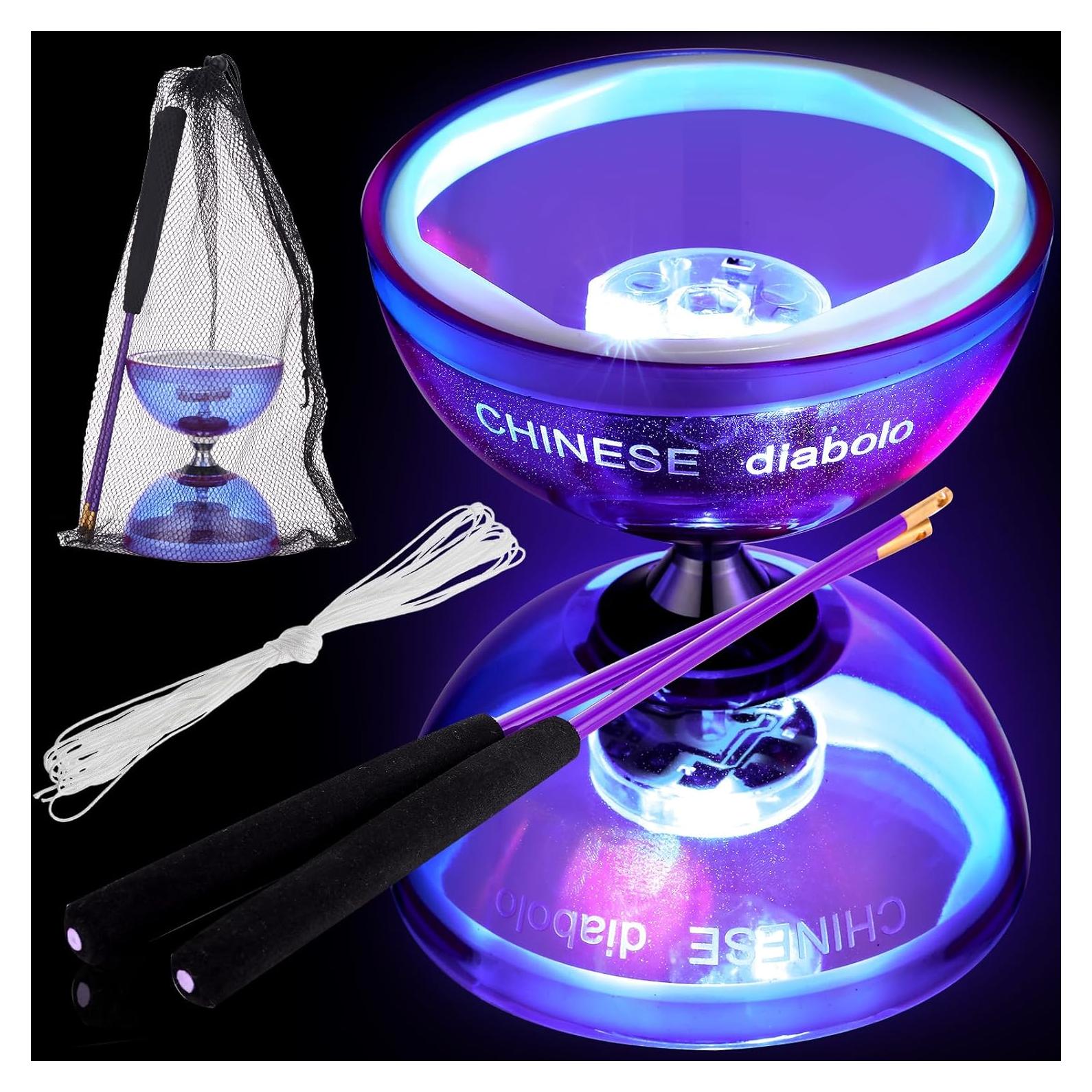 Juego de Diabolo Chino LED Simgoing con 2 Palos y Cuerda 10m