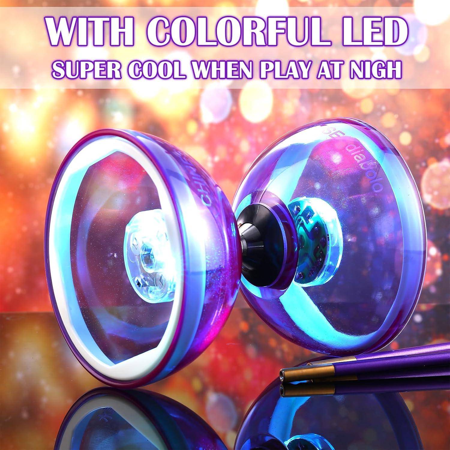 Juego de Diabolo Chino LED Simgoing con 2 Palos y Cuerda 10m