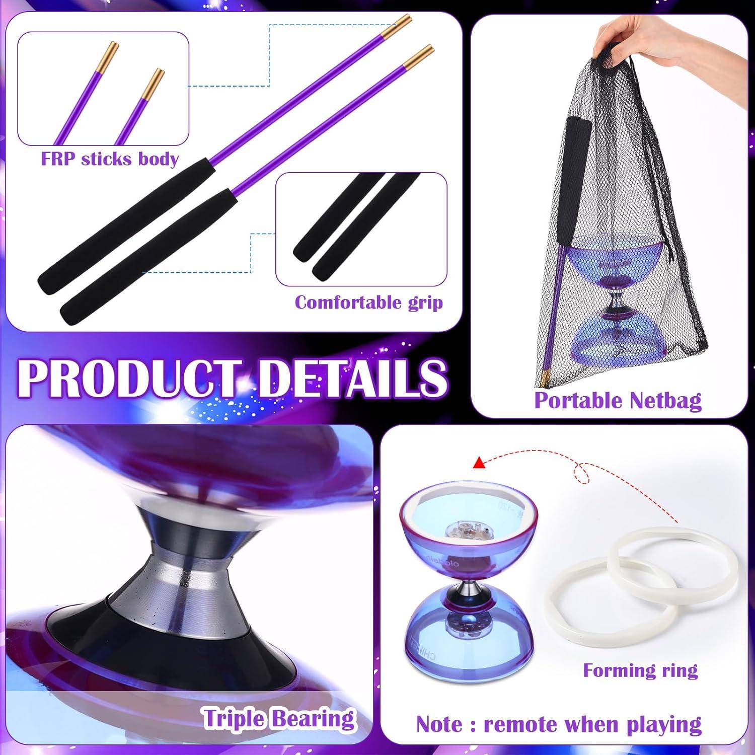 Juego de Diabolo Chino LED Simgoing con 2 Palos y Cuerda 10m