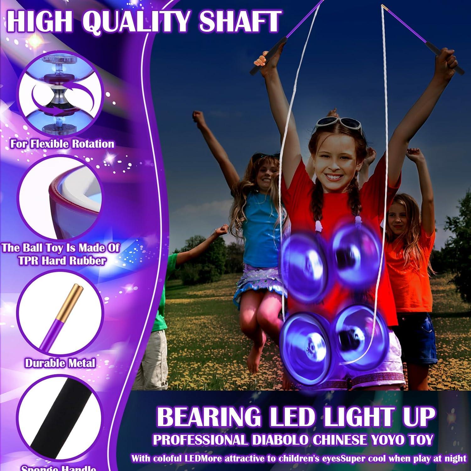 Juego de Diabolo Chino LED Simgoing con 2 Palos y Cuerda 10m